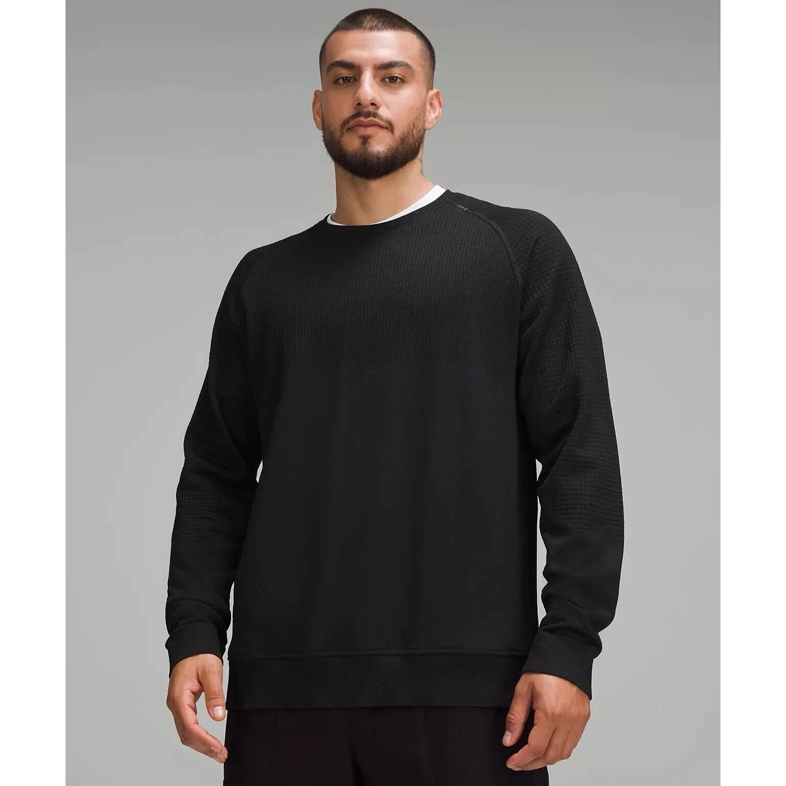 Lululemon Engineered Warmth Crewneck Black Merino Wool Blend Mens Large Sweater